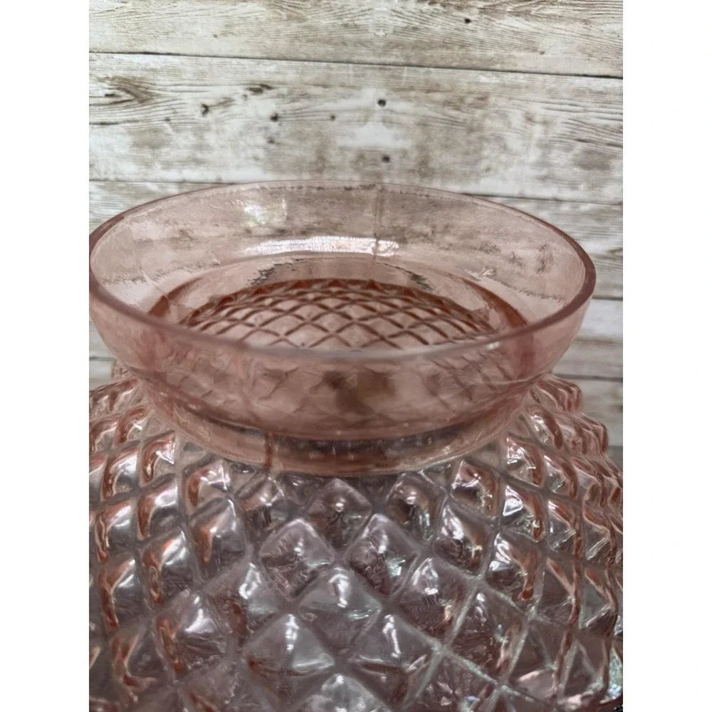 Vtg Depression Glass Large Flared Rim Console Bowl Pink Optic Round Pineapple